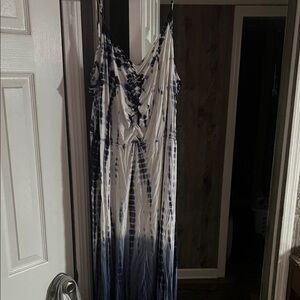 Blue and White Tie-Dye Maxi Dress